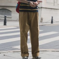 Non Stock 1930s IVY Style Double Pleated Chino Trousers - Yellow BOTTOMS