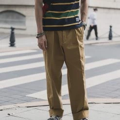 Non Stock 1930s IVY Style Double Pleated Chino Trousers - Yellow BOTTOMS