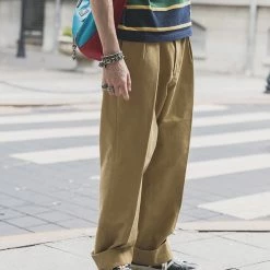 Non Stock 1930s IVY Style Double Pleated Chino Trousers - Yellow BOTTOMS