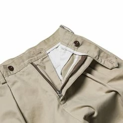 Non Stock BEST SELLERS 1930s IVY Style Double Pleated Chino Trousers - Khaki