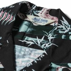 Non Stock Ukiyo-e Tiger & Bamboo Pattern Aloha Shirt - Black
