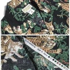 Bronson Lot AS08 Ukiyo-e Tiger & Bambo Pattern Aloha Shirt - Black Back In Stock
