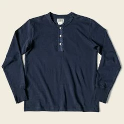 Bronson Vintage Long Sleeve Henley T-Shirt - Navy TOPS