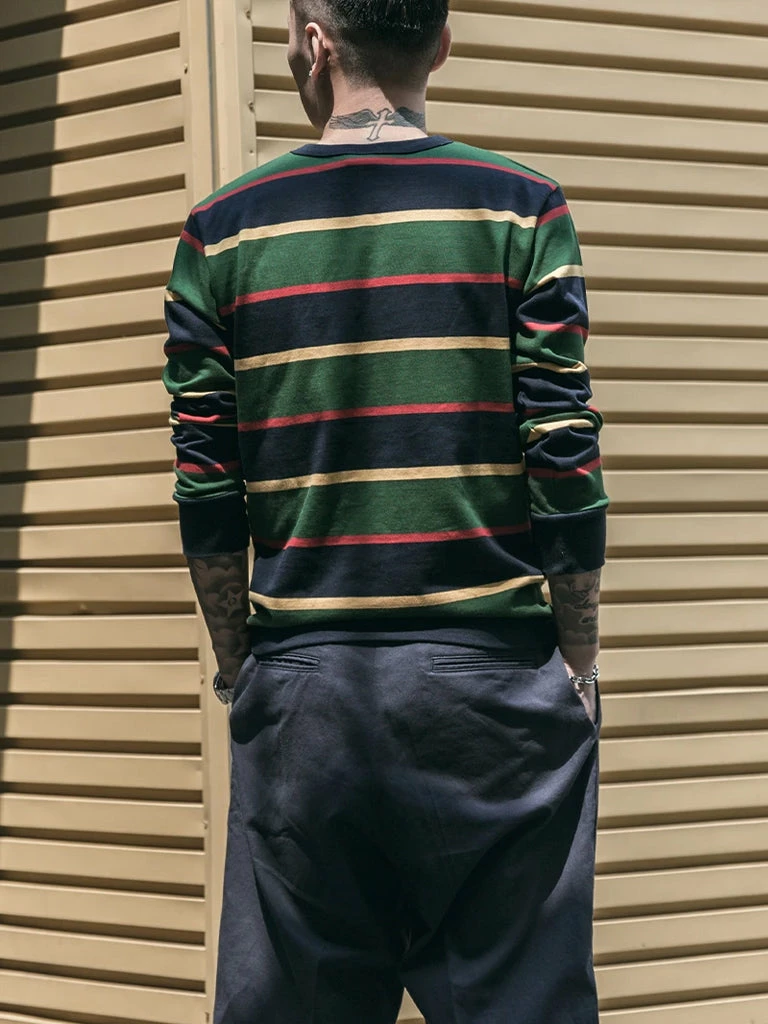 Non Stock TOPS 10 Oz Striped Long Sleeve Crewneck T-Shirt 12 Non Stock TOPS 10 Oz Striped Long Sleeve Crewneck T-Shirt