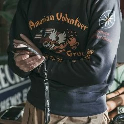 Non Stock Flying Tigers Military Print Sweatshirt - Black TOPS