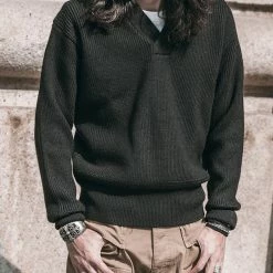 Bronson USAAF Type A-1 V-neck Mechanics Sweater - Black TOPS