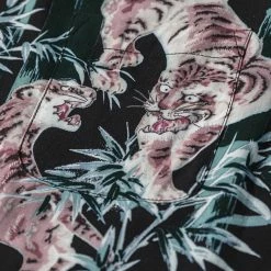 Non Stock Ukiyo-e Tiger & Bamboo Pattern Aloha Shirt - Black