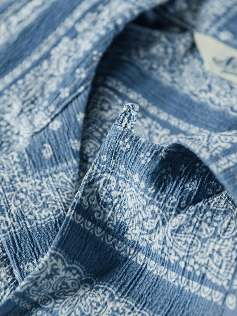 Non Stock Paisley Print Seersucker Open Collar Shirt - Sky Blue TOPS 9 Non Stock Paisley Print Seersucker Open Collar Shirt - Sky Blue TOPS