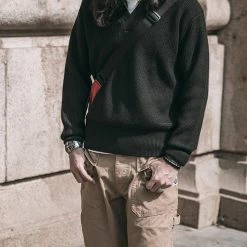 Bronson USAAF Type A-1 V-neck Mechanics Sweater - Black TOPS