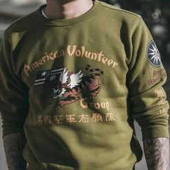 Non Stock Flying Tigers Military Print Sweatshirt - Olive