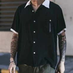 Non Stock TOPS Loose Embroidery Bowling Shirt