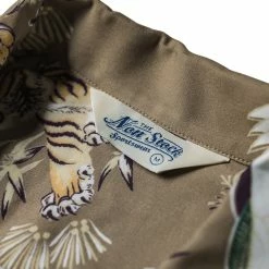 Non Stock Ukiyo-e Tiger & Crane Pattern Aloha Shirt - Khaiki