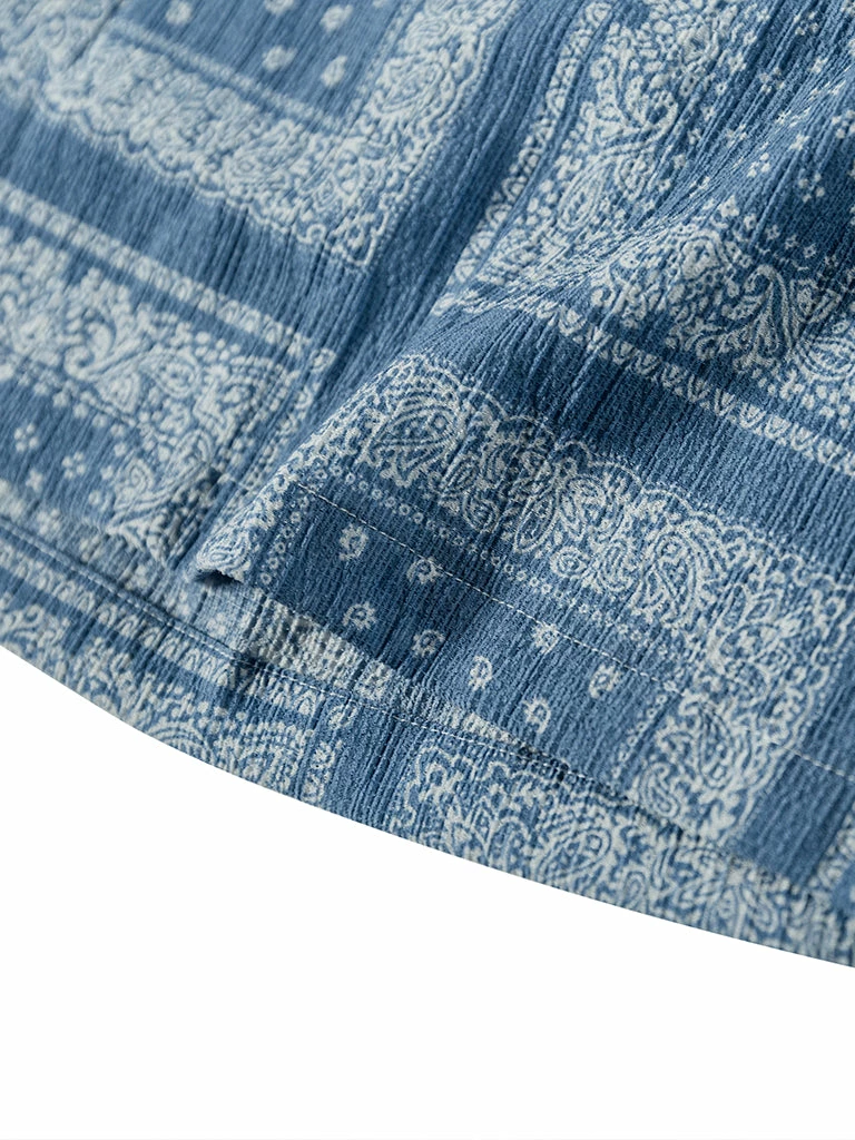 Non Stock Paisley Print Seersucker Open Collar Shirt - Sky Blue TOPS 12 Non Stock Paisley Print Seersucker Open Collar Shirt - Sky Blue TOPS