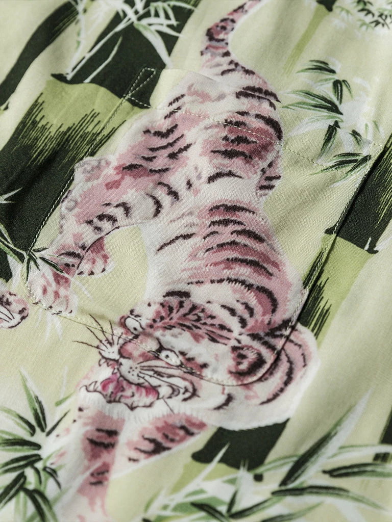 Non Stock Ukiyo-e Tiger & Bamboo Pattern Aloha Shirt - Light Green TOPS 17 Non Stock Ukiyo-e Tiger & Bamboo Pattern Aloha Shirt - Light Green TOPS