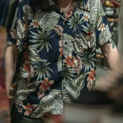Non Stock Plants & Flowers Pattern Aloha Shirt - Navy