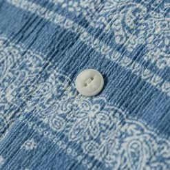 Non Stock Paisley Print Seersucker Open Collar Shirt - Sky Blue TOPS 22 Non Stock Paisley Print Seersucker Open Collar Shirt - Sky Blue TOPS