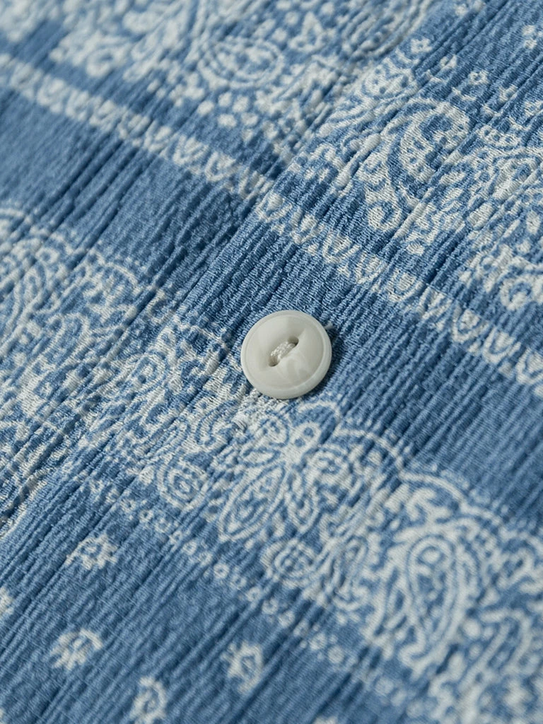 Non Stock Paisley Print Seersucker Open Collar Shirt - Sky Blue TOPS 11 Non Stock Paisley Print Seersucker Open Collar Shirt - Sky Blue TOPS