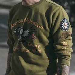 Non Stock Flying Tigers Military Print Sweatshirt - Olive 18 Non Stock Flying Tigers Military Print Sweatshirt - Olive