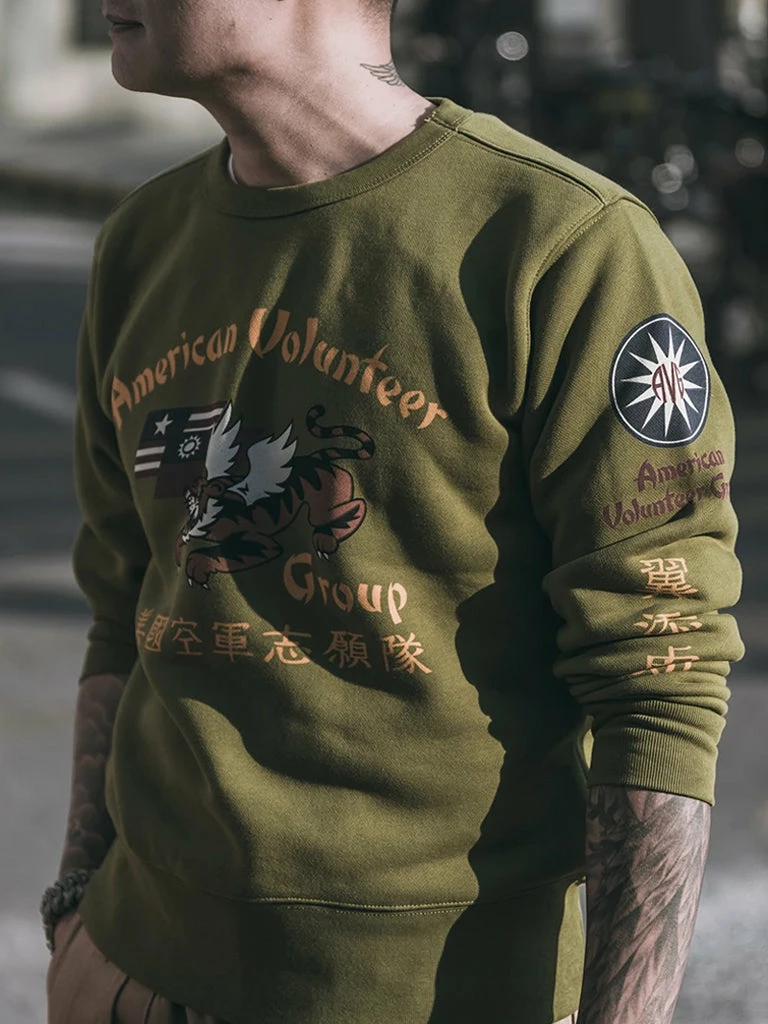 Non Stock Flying Tigers Military Print Sweatshirt - Olive 5 Non Stock Flying Tigers Military Print Sweatshirt - Olive