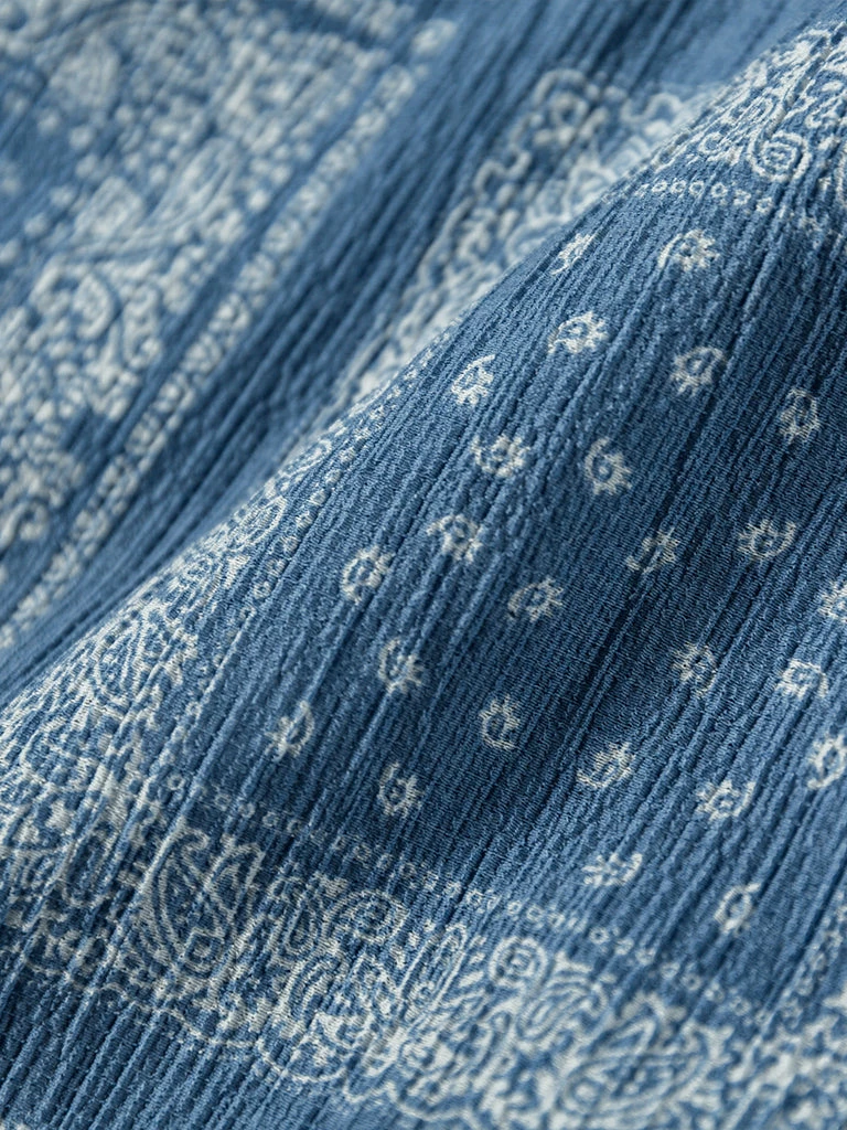 Non Stock Paisley Print Seersucker Open Collar Shirt - Sky Blue TOPS 13 Non Stock Paisley Print Seersucker Open Collar Shirt - Sky Blue TOPS