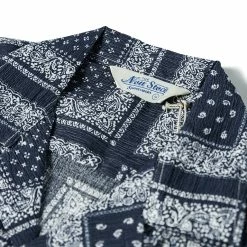Non Stock Paisley Print Seersucker Open Collar Shirt - Navy