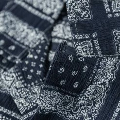 Non Stock Paisley Print Seersucker Open Collar Shirt - Navy