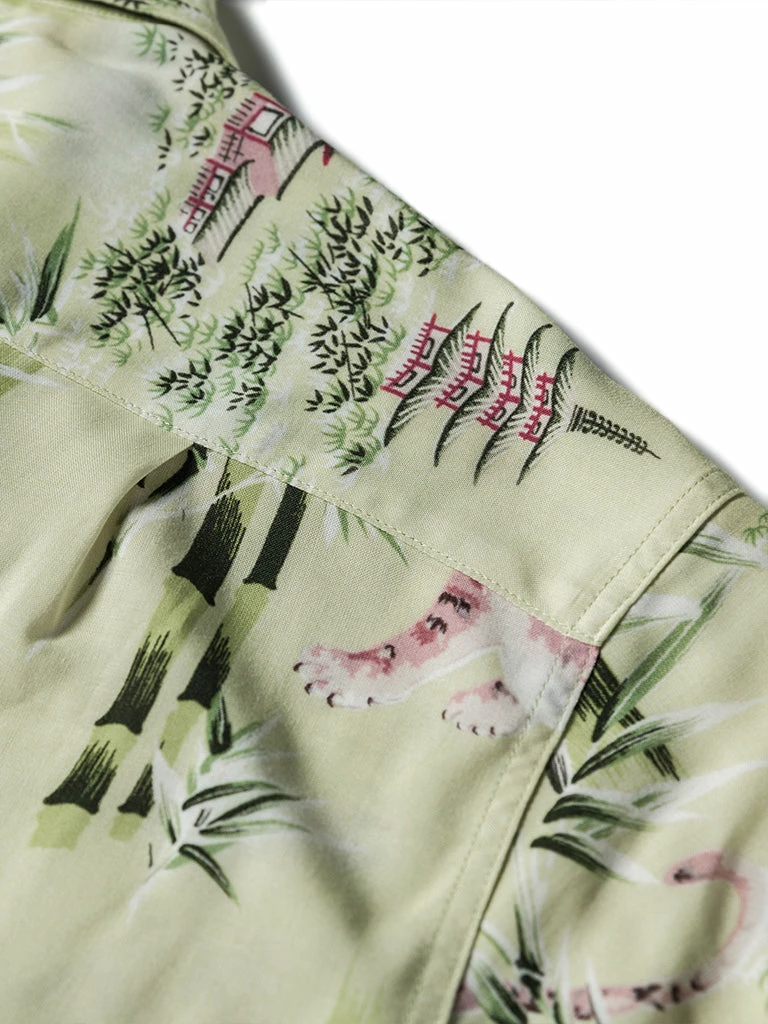 Non Stock Ukiyo-e Tiger & Bamboo Pattern Aloha Shirt - Light Green TOPS 16 Non Stock Ukiyo-e Tiger & Bamboo Pattern Aloha Shirt - Light Green TOPS