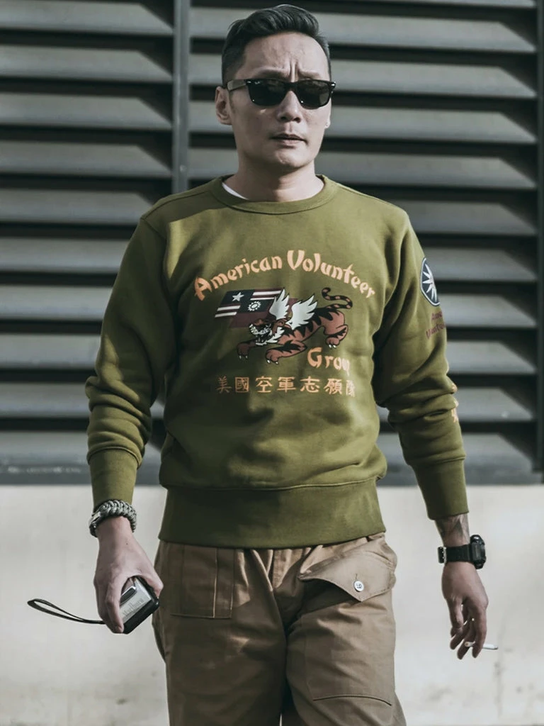 Non Stock Flying Tigers Military Print Sweatshirt - Olive 7 Non Stock Flying Tigers Military Print Sweatshirt - Olive