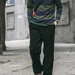 Non Stock Classic Fit Striped Jersey Rugby Shirt - Blackish Green Ivy Stripe TOPS