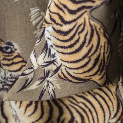 Non Stock Ukiyo-e Tiger & Crane Pattern Aloha Shirt - Khaiki