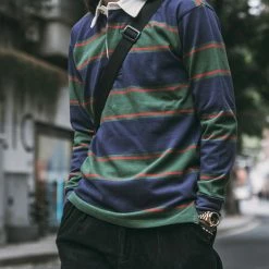 Non Stock Classic Fit Striped Jersey Rugby Shirt - Blackish Green Ivy Stripe TOPS