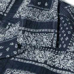 Non Stock Paisley Print Seersucker Open Collar Shirt - Navy