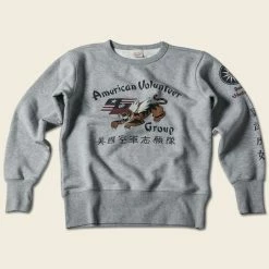 Non Stock Flying Tigers Military Print Sweatshirt - Gray TOPS