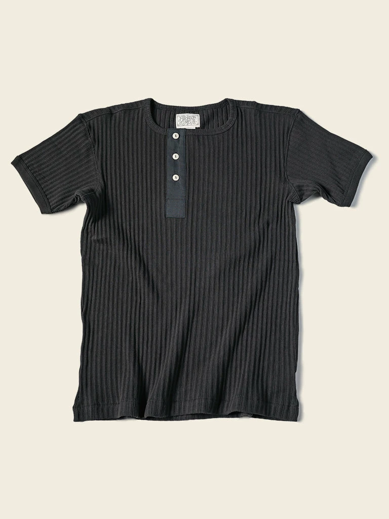 Bronson 11 Oz Vintage Ribbed Cotton Henley T-Shirt - Black 3 Bronson 11 Oz Vintage Ribbed Cotton Henley T-Shirt - Black