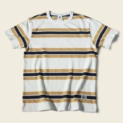 Non Stock 9.8 Oz IVY Style Striped T-Shirt - Maize/Blue TOPS