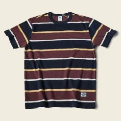 Non Stock 9.8 Oz IVY Style Striped T-Shirt - Burgundy Red/Navy TOPS