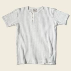 Bronson 11 Oz Vintage Ribbed Cotton Henley T-Shirt - White