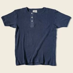 Bronson NEW ARRIVALS 11 Oz Vintage Ribbed Cotton Henley T-Shirt - Navy