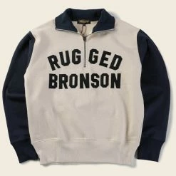 Bronson Motorcycle Turtle Zip Jersey Overweight Sweater - White TOPS