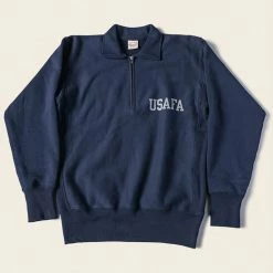 Non Stock 1950s USAFA Reverse Weave Half-Zip Sweatshirt - Navy