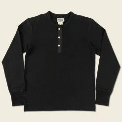Bronson Vintage Long Sleeve Henley T-Shirt - Black TOPS