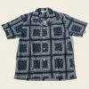 Non Stock Paisley Print Seersucker Open Collar Shirt - Navy