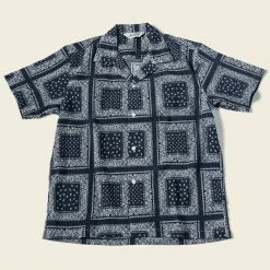 Non Stock Paisley Print Seersucker Open Collar Shirt - Navy