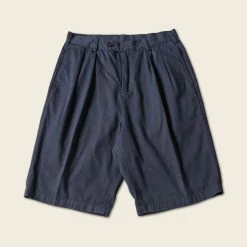 Non Stock Classic Straight Leg Double Pleated Shorts - Navy BOTTOMS