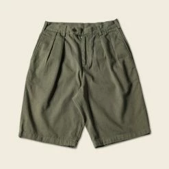 Non Stock Classic Straight Leg Double Pleated Shorts - Olive