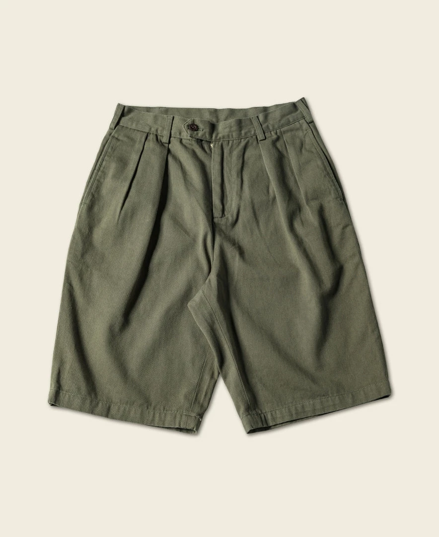 Non Stock Classic Straight Leg Double Pleated Shorts - Olive 3 Non Stock Classic Straight Leg Double Pleated Shorts - Olive