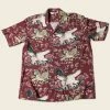 Non Stock Ukiyo-e Tiger & Crane Pattern Aloha Shirt - Wine Red TOPS