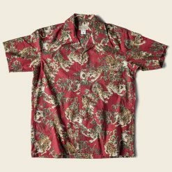 Bronson Lot AS08 Ukiyo-e Tiger & Bambo Pattern Aloha Shirt - Wine Red