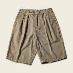 Non Stock BEST SELLERS Classic Straight Leg Double Pleated Shorts - Khaki