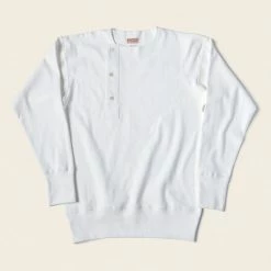 Bronson 14 Oz Side Closing Henley T-Shirt - White Long Sleeve T-Shirts